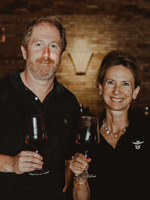 Barbara, the wine creator and Sean, the wine maker