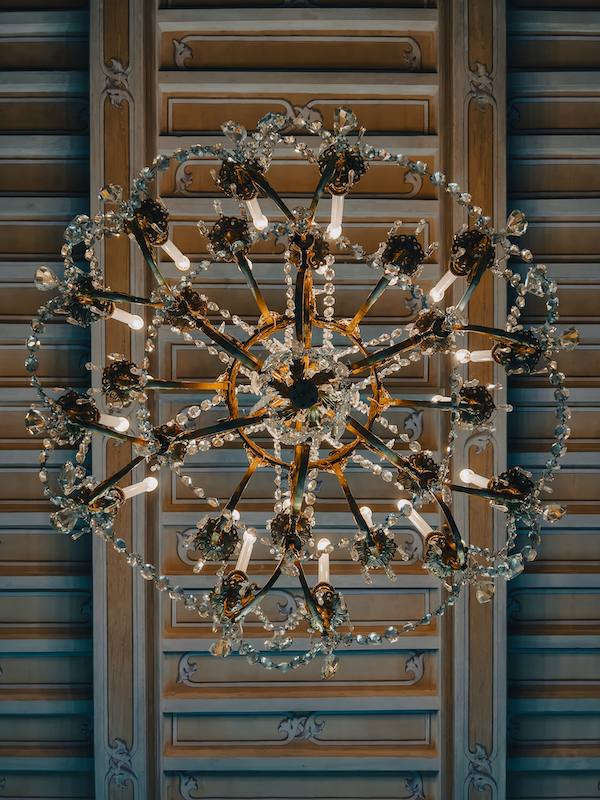 The chandelier in the crests room